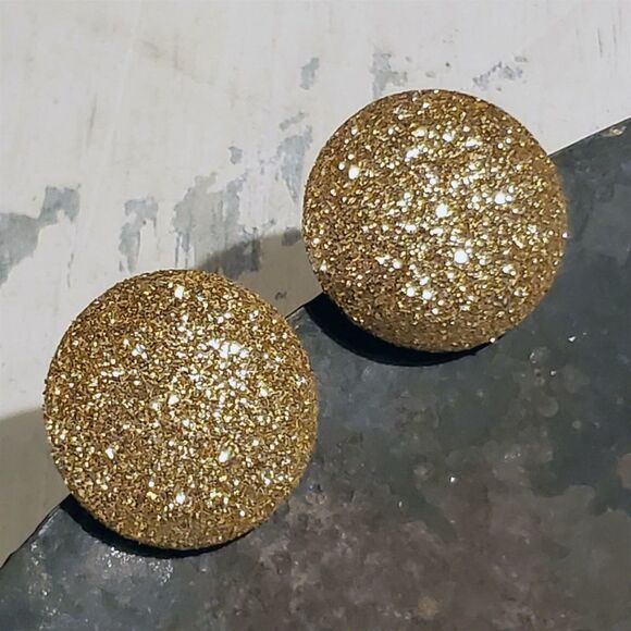Retro 80s Club Glam Disco Sparkly Gold Fabric Button Earrings - Picture 8 of 8